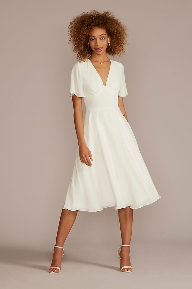 David's Bridal Women's Chiffon Flutter Sleeve Midi-Length Dress - Missy