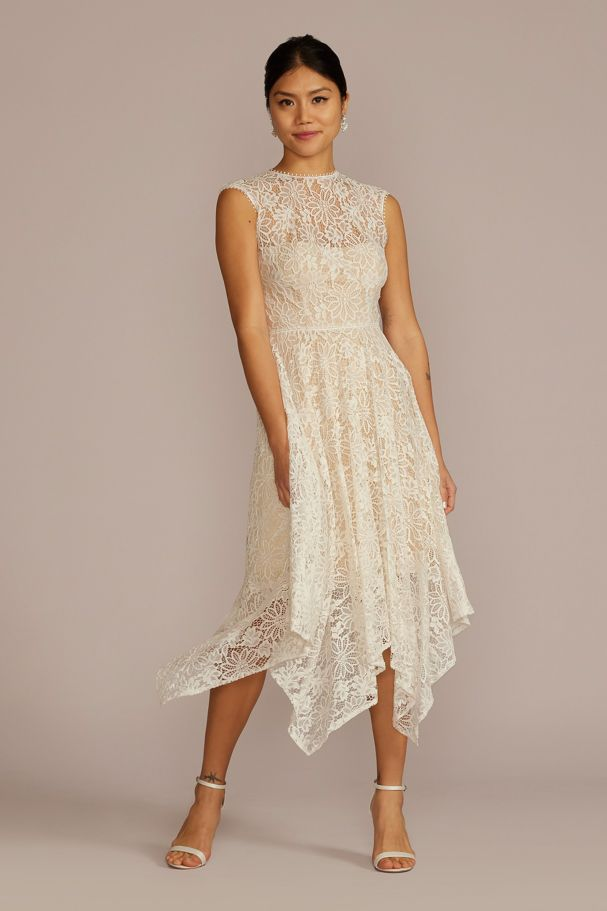 David's Bridal Women's High Neck Lace Dress With Asymmetrical Skirt - Missy