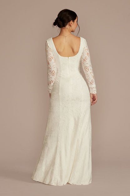 David's Bridal Women's Long Sleeve Lace Scoop Back Sheath Wedding Dress - Missy