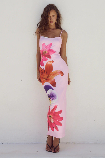 LADY BLACK TIE Women's Deia Midi Dress- Pink Flower