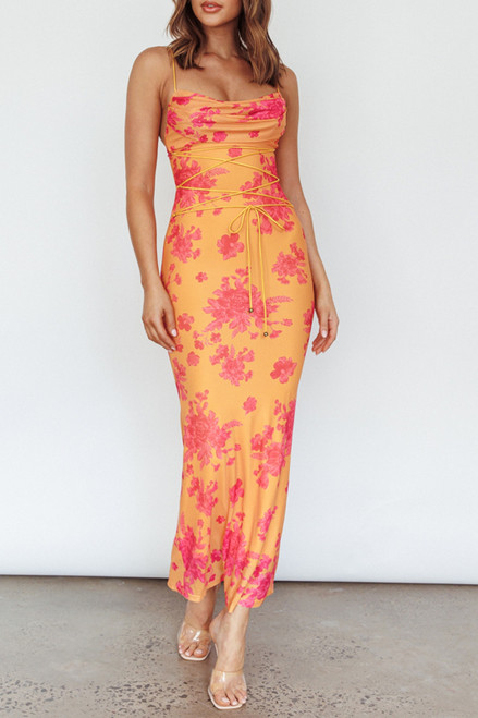 LADY BLACK TIE Women's Moana Maxi Dress - Orange Floral