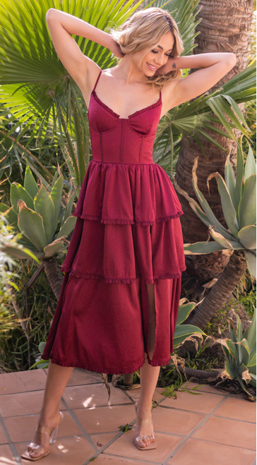 LADY BLACK TIE Women's Maeve Corset Midi - Burgundy