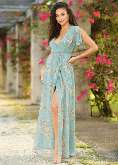 LADY BLACK TIE Women's Kari Maxi Dress - Teal Floral - FINAL SALE