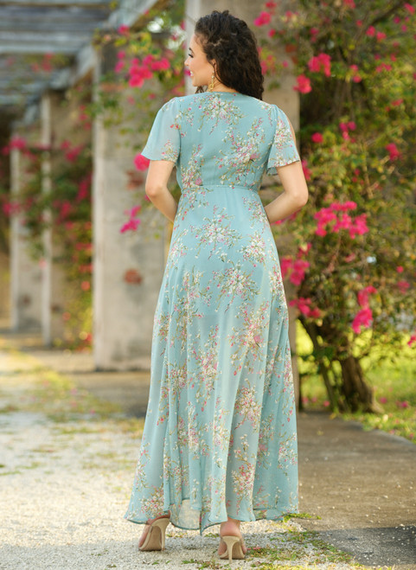 LADY BLACK TIE Women's Kari Maxi Dress - Teal Floral - FINAL SALE