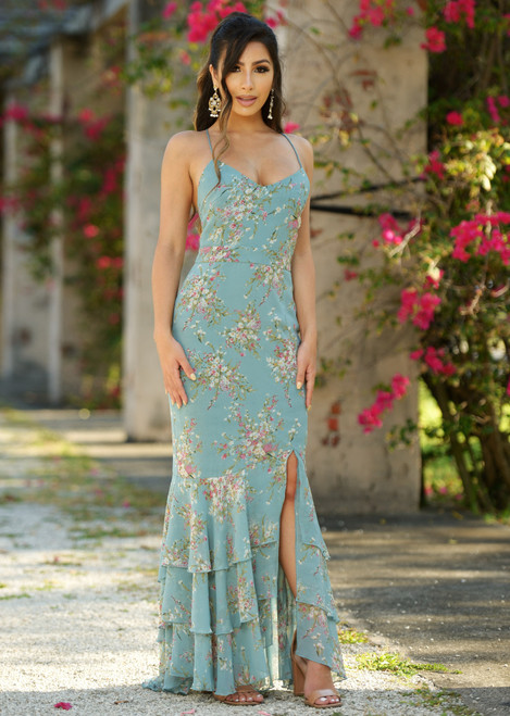 LADY BLACK TIE Women's Greta Maxi Dress - Teal Floral