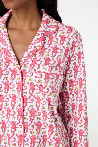 Roller Rabbit Women's Monkey Long Sleeve Polo Pajamas