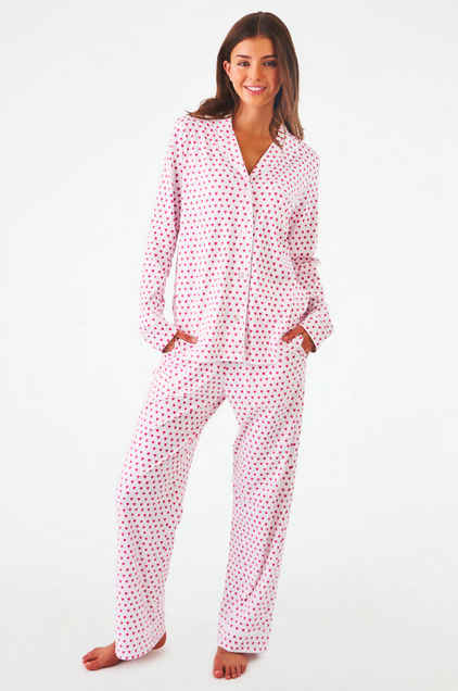 Roller Rabbit Women's Hearts Long Sleeve Polo Pajamas