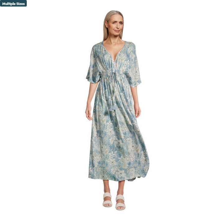 Mira Light Blue Evangeline Bouquet Kaftan Dress