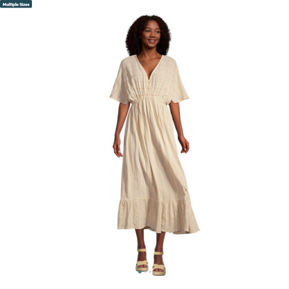 Mira Ivory And Muted Terracotta Dash Stripe Kaftan Dress