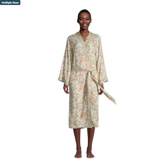 Veda Ivory And Sage Green Jaipur Birds Robe