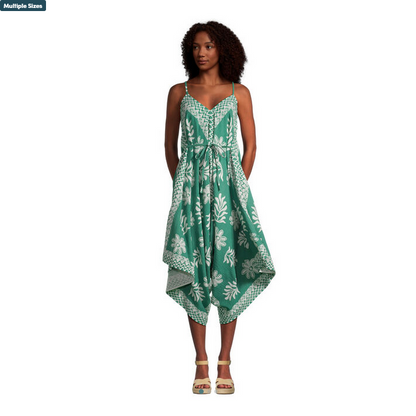 Goa Green And White Kauai Floral Jumpsuit With Pockets