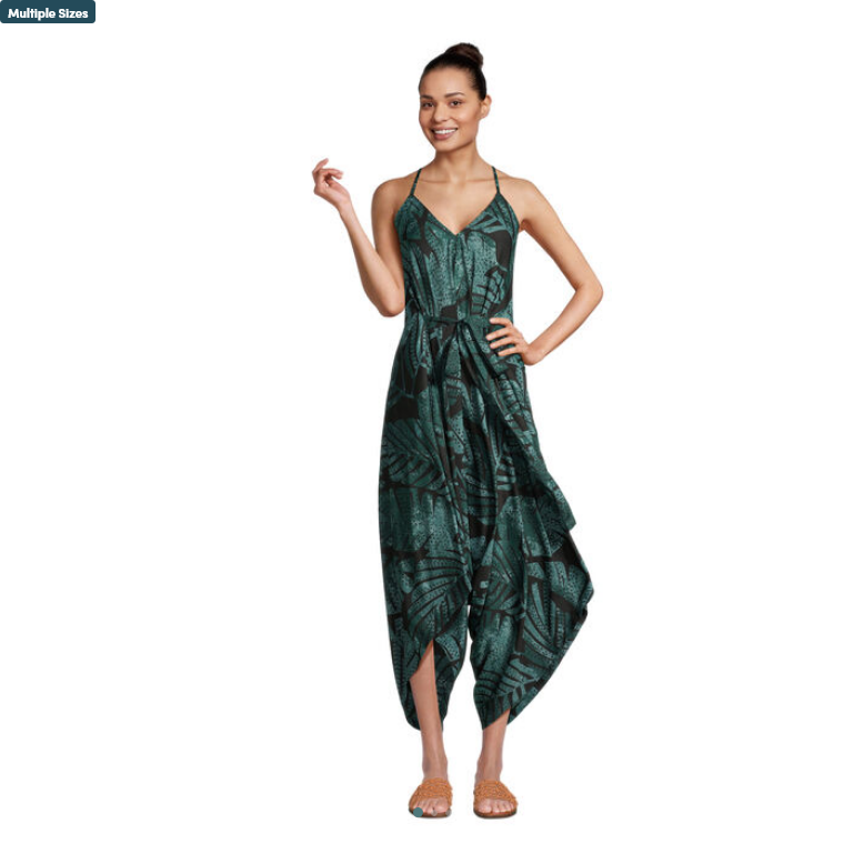 Goa Green And Black Satin Jakarta Palm Jumpsuit With Pockets