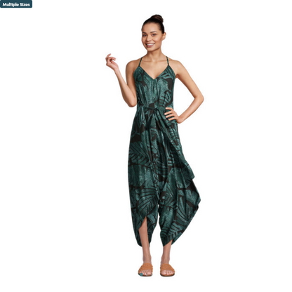 Goa Green And Black Satin Jakarta Palm Jumpsuit With Pockets