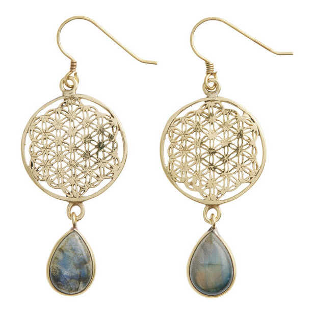 Gold Mesh And Semiprecious Labradorite Drop Earrings