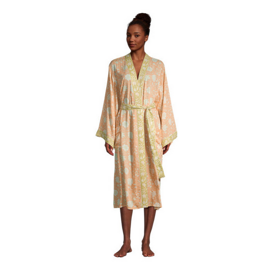 Peach and Green Jaipur Floral Robe