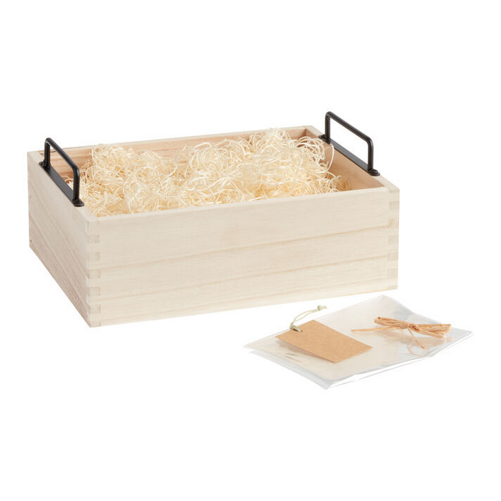 Light Wood Crate Gift Basket Kit With Handles