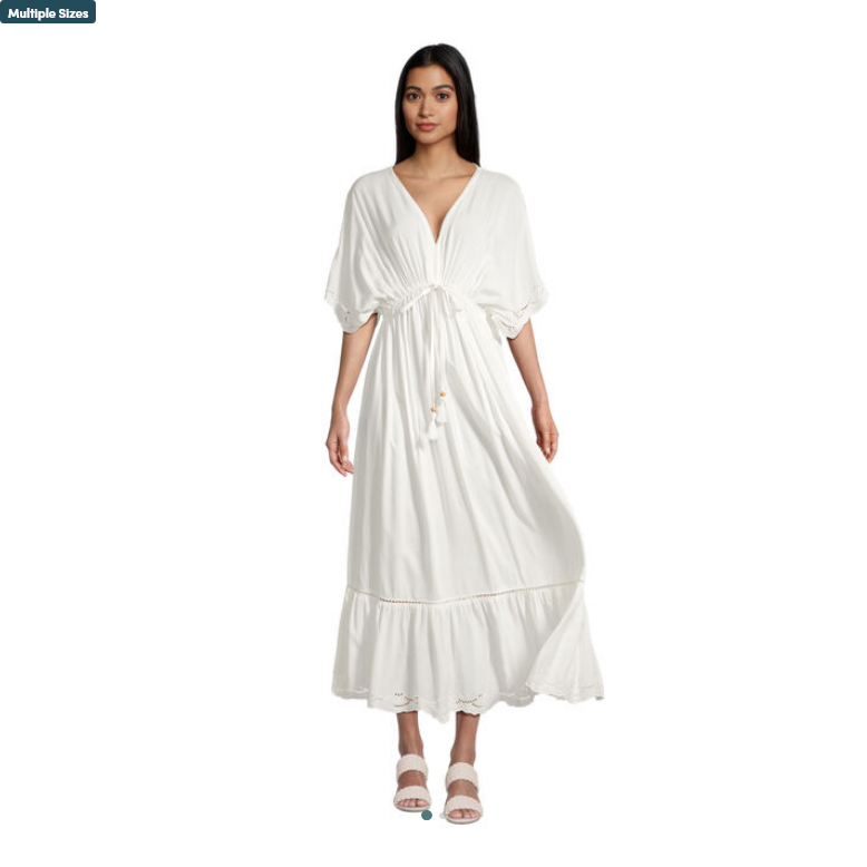 Mira White Eyelet And Embroidered Kaftan Dress