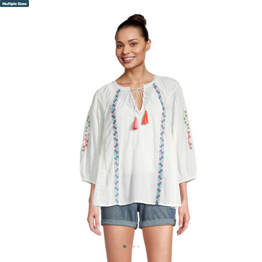 Selina White Embroidered Peasant Top