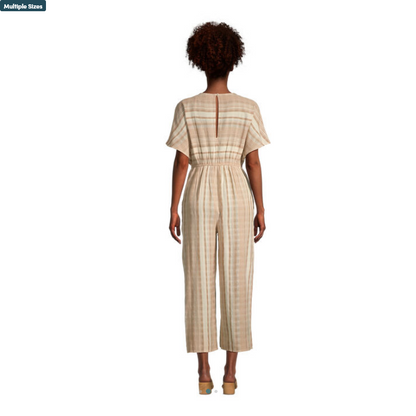 Misha Ivory And Terracotta Stripe Jumpsuit With Pockets