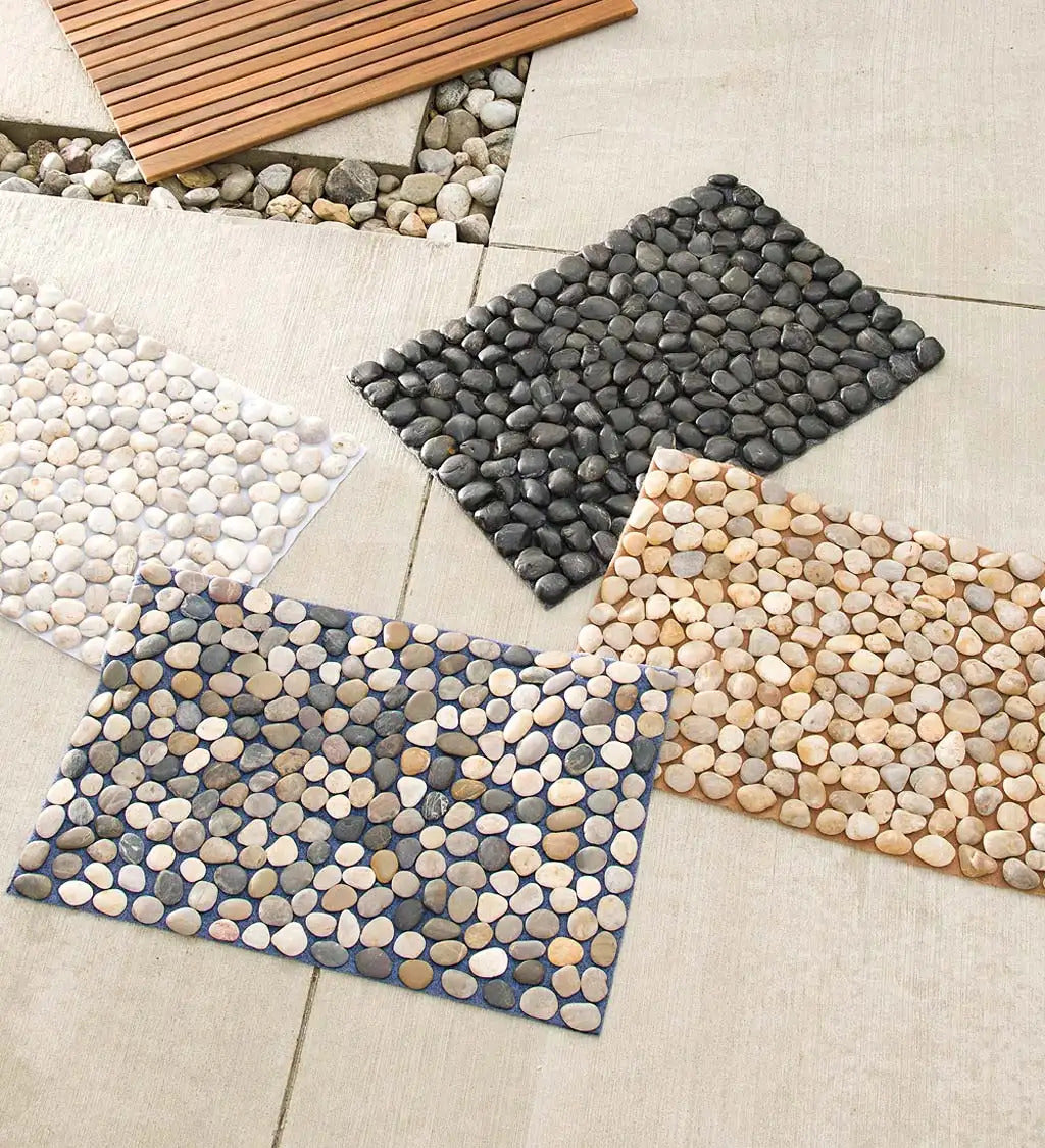 VivaTerra Smooth River Rock Stone Floor Mat, Indoor/ Outdoor