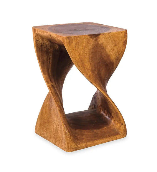 VivaTerra Hand-Carved Monkey Pod Wood Twisty Stool 18"