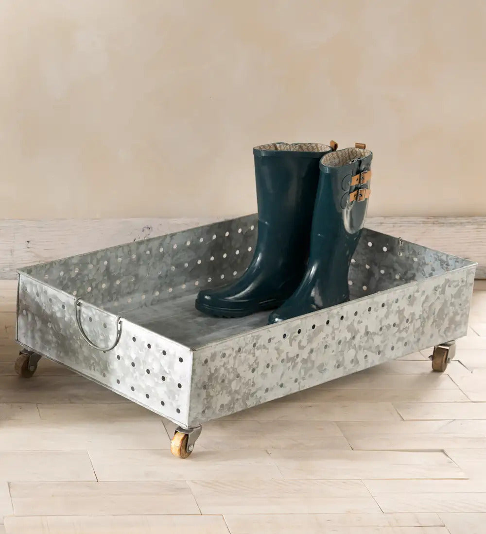 VivaTerra Hole Punched Galvanized Steel Rolling Boot Tray