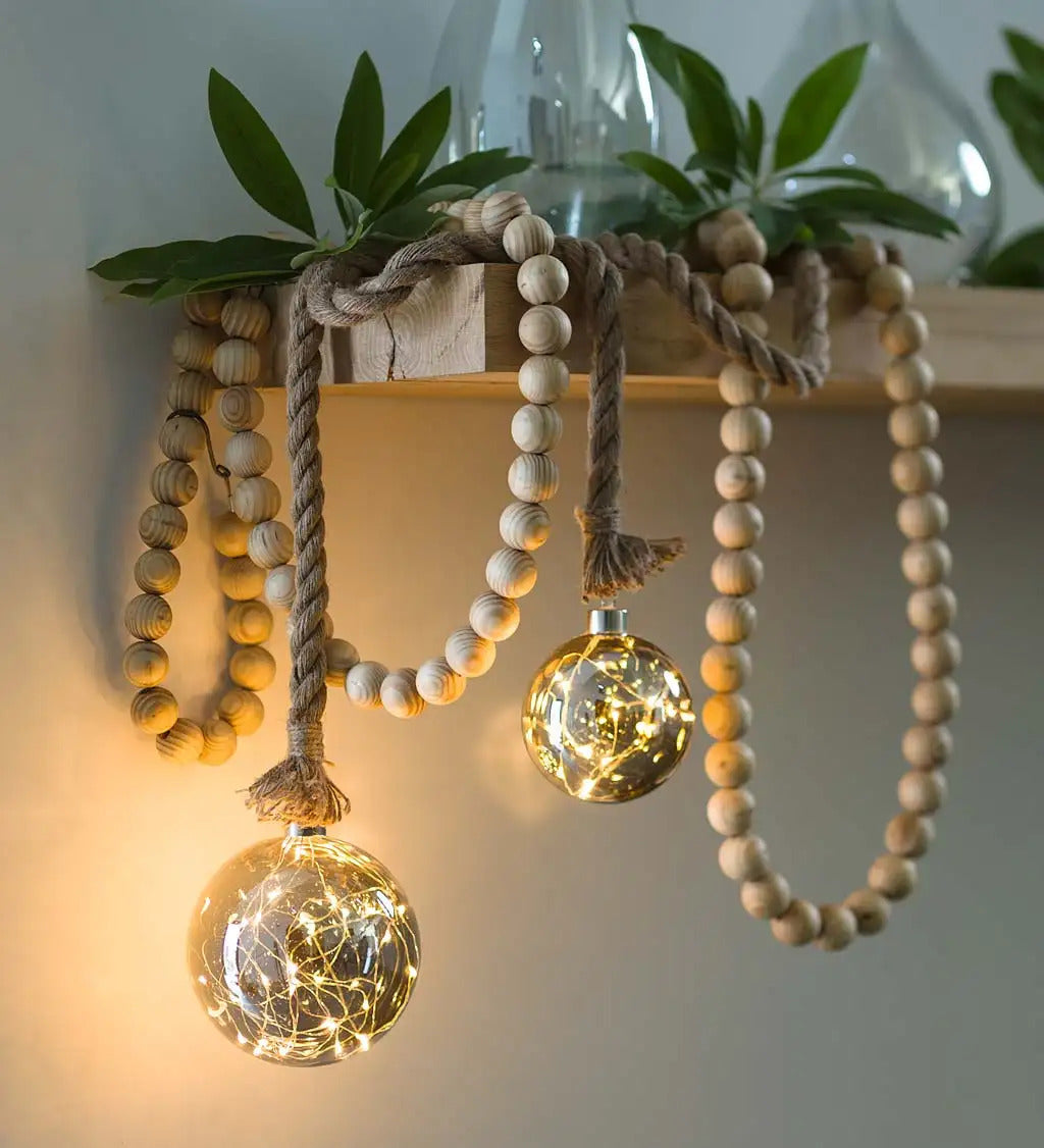 VivaTerra Glass Ball Light with Hanging Jute Rope, Large