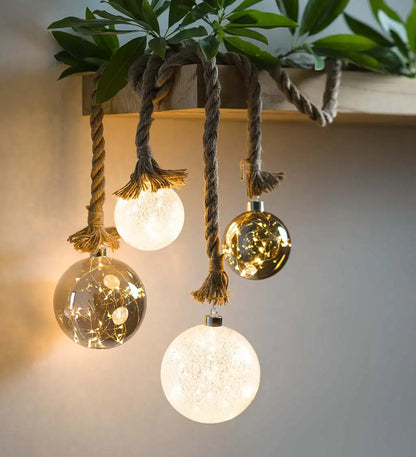 VivaTerra Glass Ball Light with Hanging Jute Rope, Large