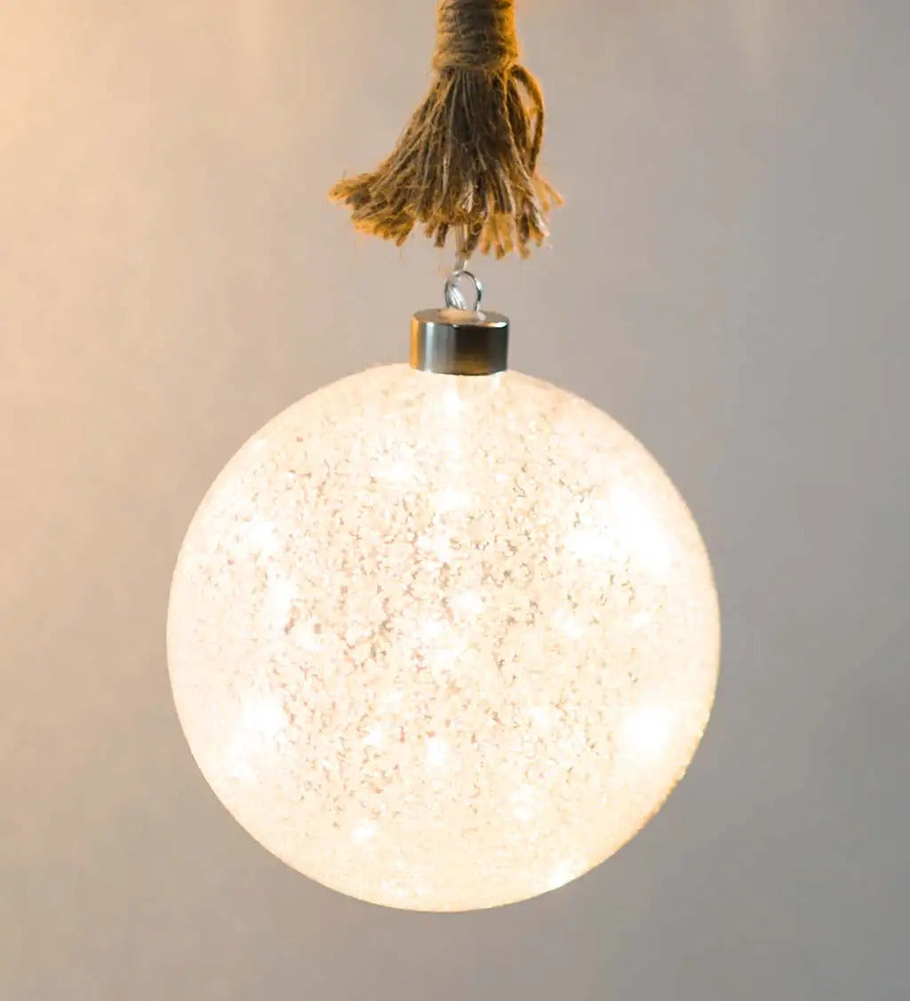 VivaTerra Glass Ball Light with Hanging Jute Rope, Large