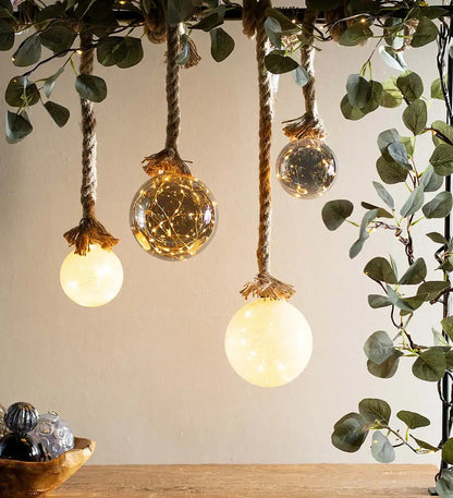 VivaTerra Glass Ball Light with Hanging Jute Rope, Large