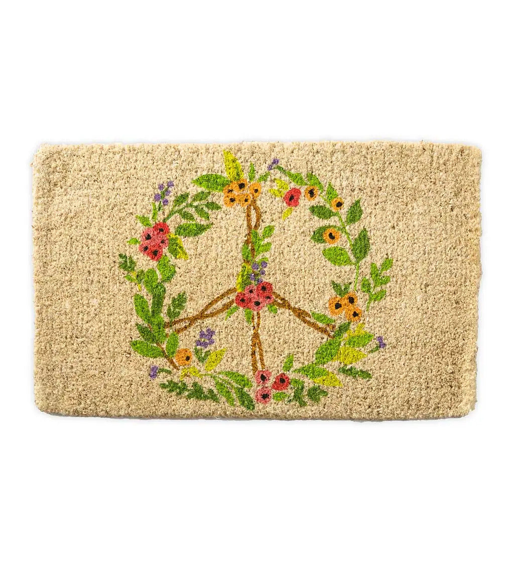 VivaTerra Floral Peace Sign Coir Mat