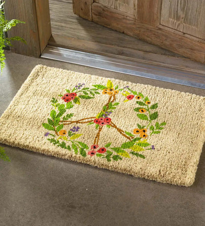 VivaTerra Floral Peace Sign Coir Mat