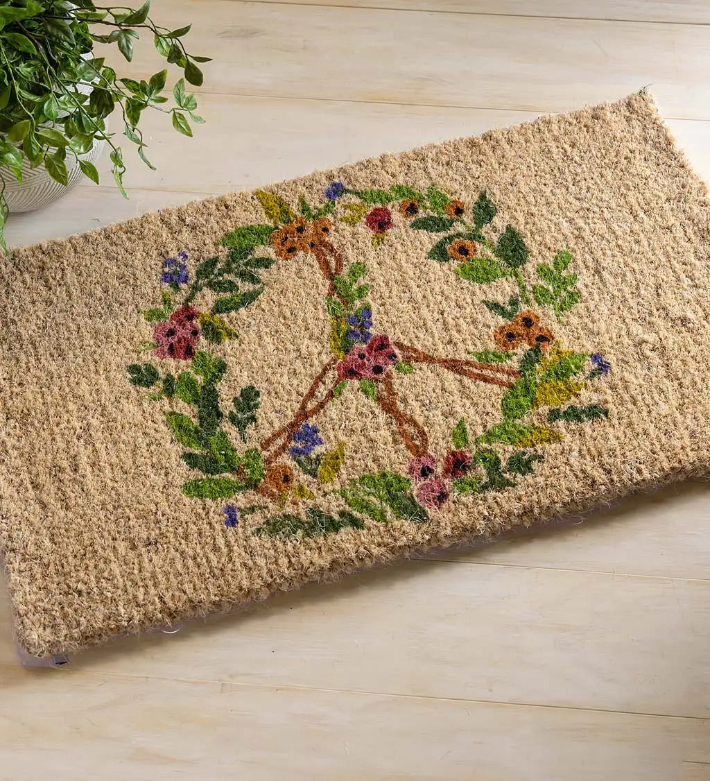 VivaTerra Floral Peace Sign Coir Mat