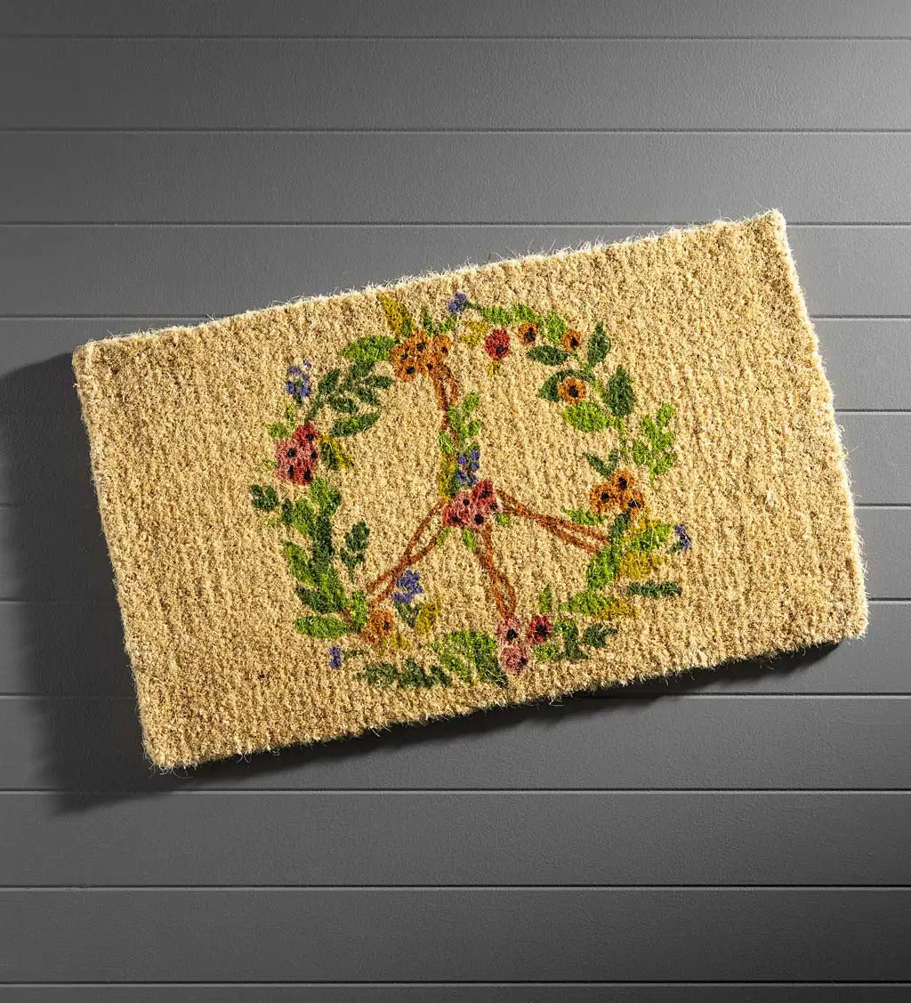 VivaTerra Floral Peace Sign Coir Mat