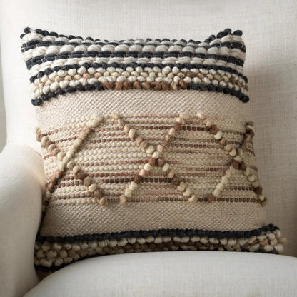 VivaTerra Woven Boho Textured Throw Pillow Cover, Striped Pebble