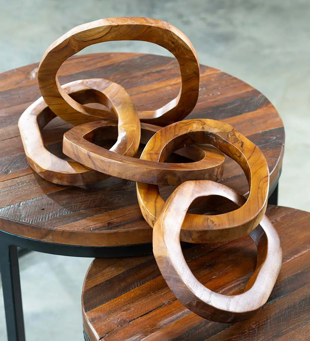 VivaTerra Hand-Carved Teak Wood Chain Sculpture