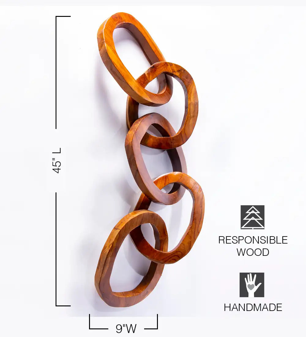 VivaTerra Hand-Carved Teak Wood Chain Sculpture