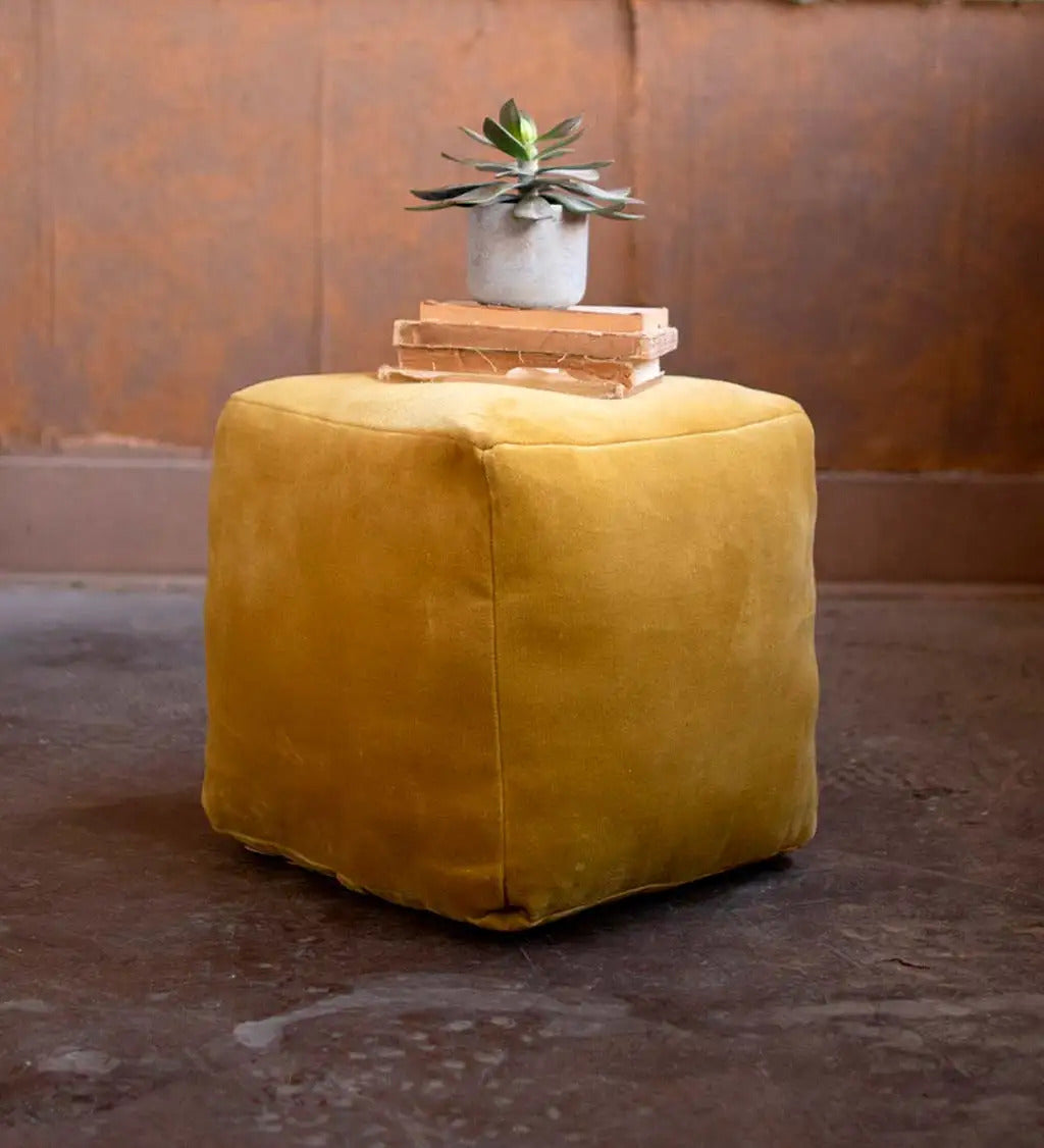 VivaTerra Velvet Pouf Footstool - Stone