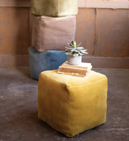 VivaTerra Velvet Pouf Footstool - Stone