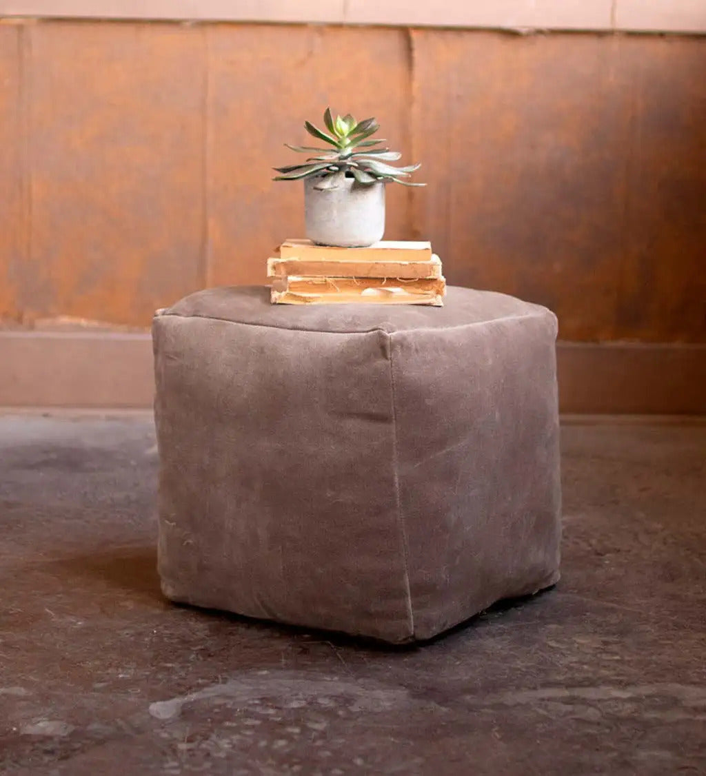 VivaTerra Velvet Pouf Footstool - Stone