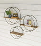 VivaTerra Recycled Wooden Shelves with Round Metal Frames, Set of 3