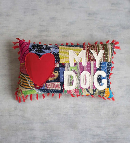 VivaTerra Love My Dog/Cat Kantha Pillow - Dog