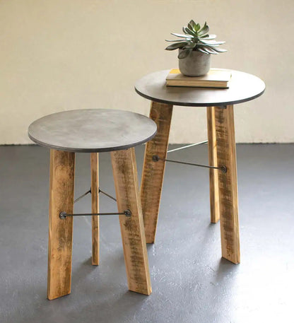 VivaTerra Metal Top and Reclaimed Wood Accent Tables, Set of 2