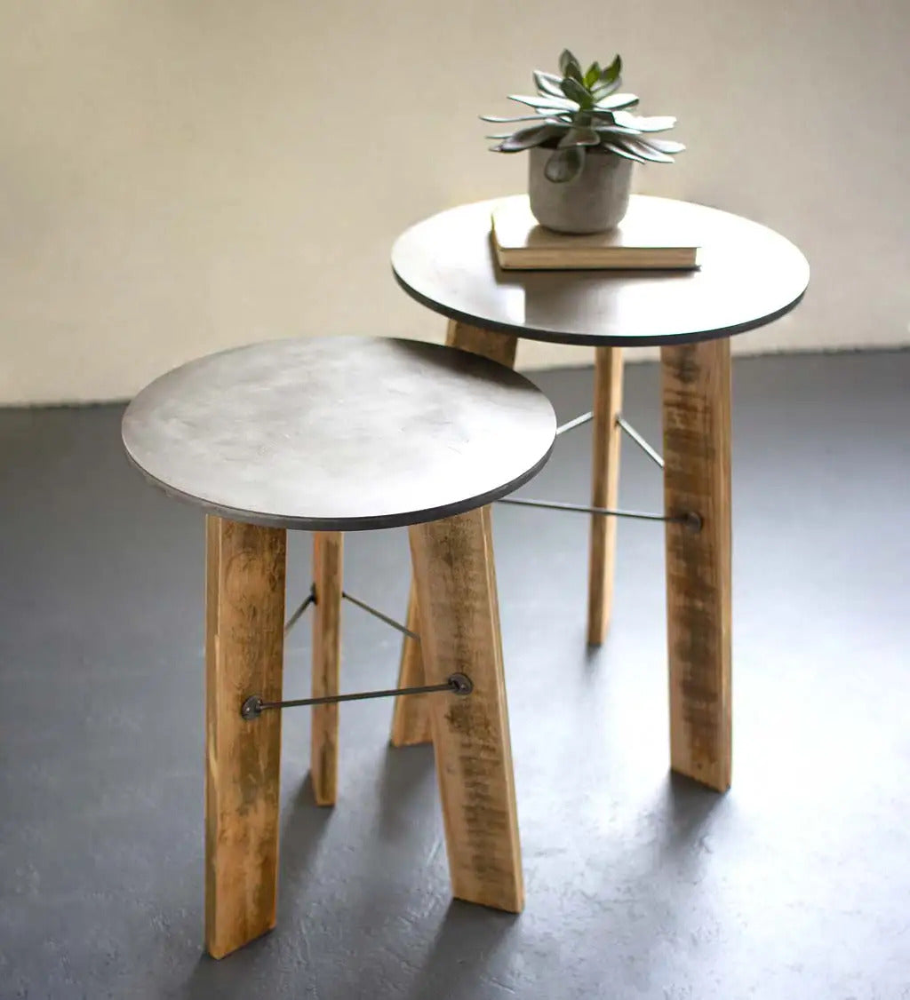 VivaTerra Metal Top and Reclaimed Wood Accent Tables, Set of 2