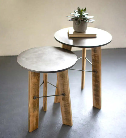 VivaTerra Metal Top and Reclaimed Wood Accent Tables, Set of 2