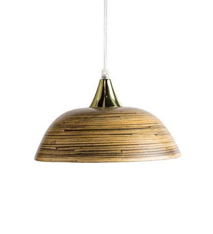 VivaTerra Gold-Lined Round Bamboo Hanging Pendant Lamp, Small