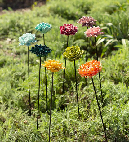 VivaTerra Ceramic Garden Flower Stakes, Set of 3