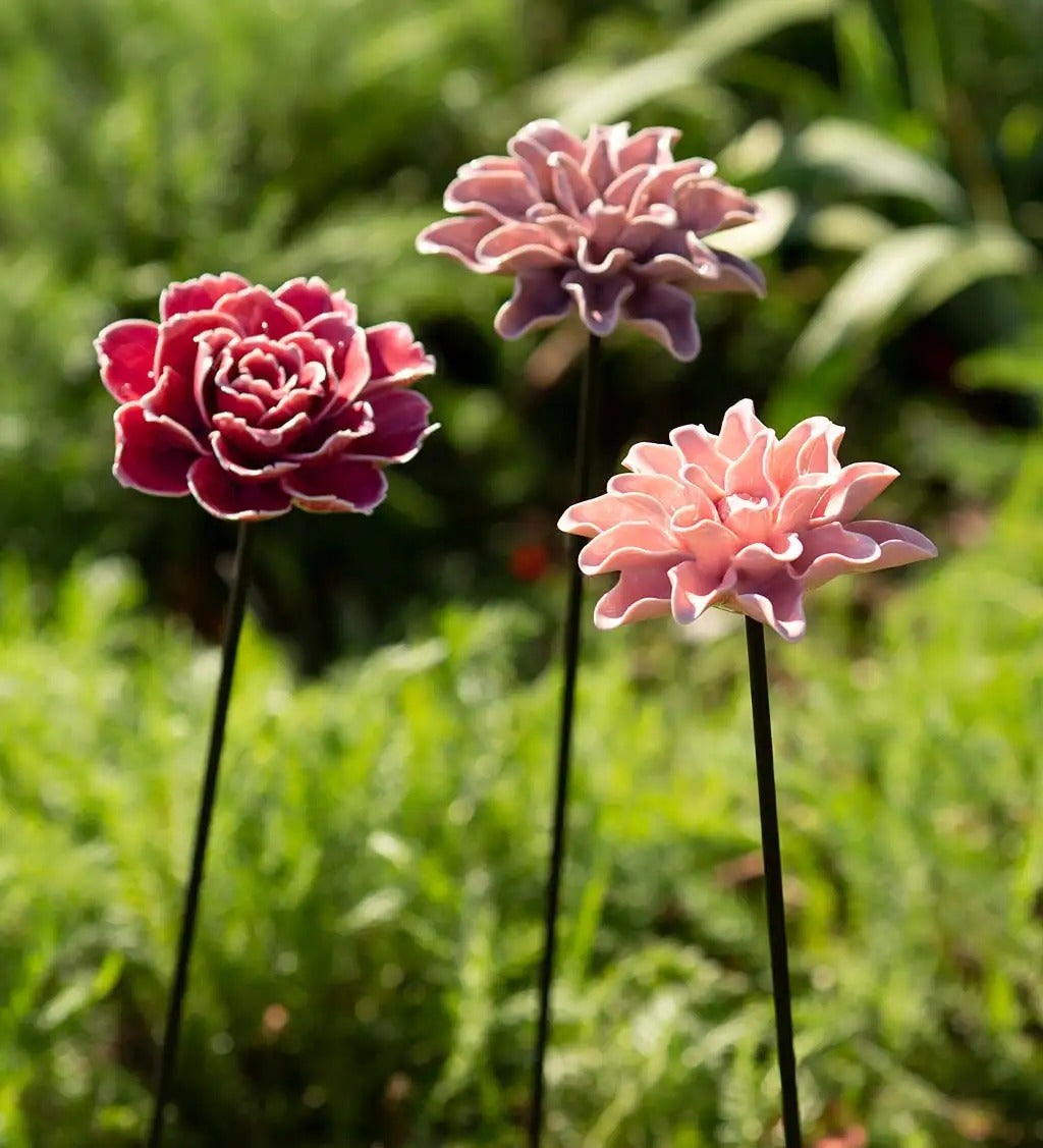 VivaTerra Ceramic Garden Flower Stakes, Set of 3