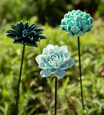 VivaTerra Ceramic Garden Flower Stakes, Set of 3