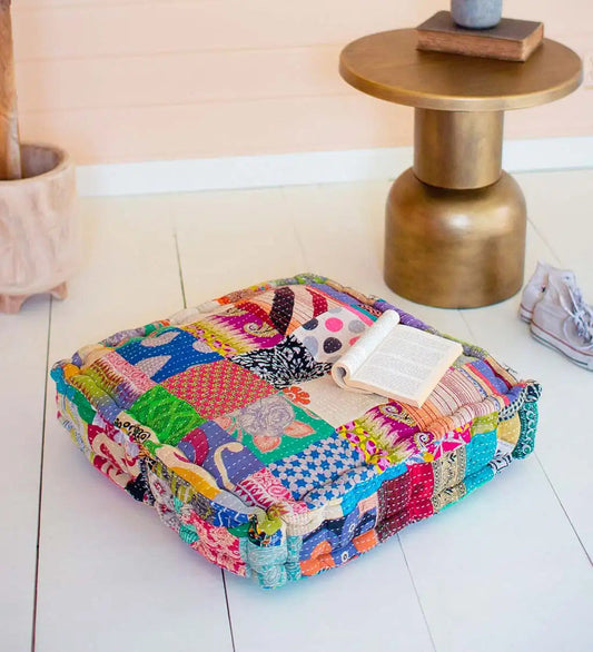 VivaTerra Square Kantha Meditation Cushion